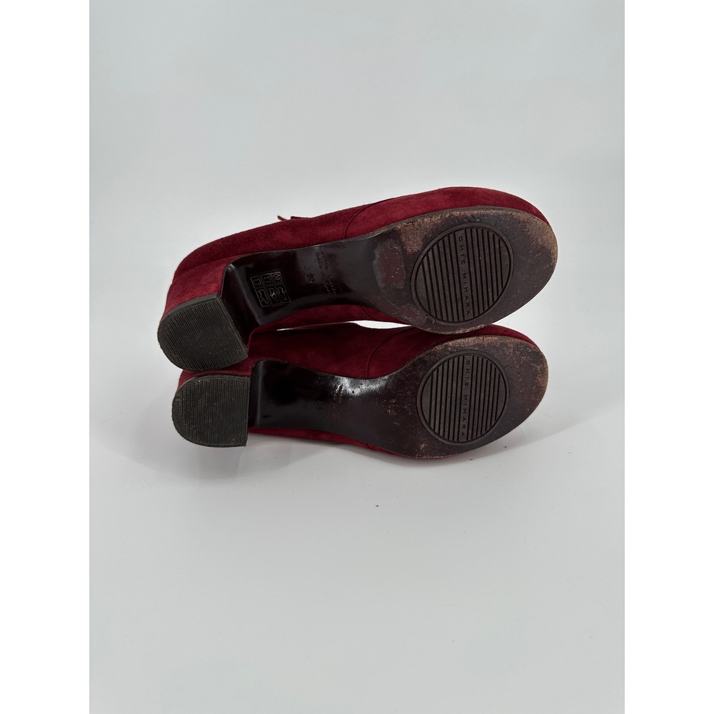 Chie Mihara Burgundy Red Suede Double Strap Mary Jane Bow Heels Women's 36‎ US 6 - Picture 7 of 10